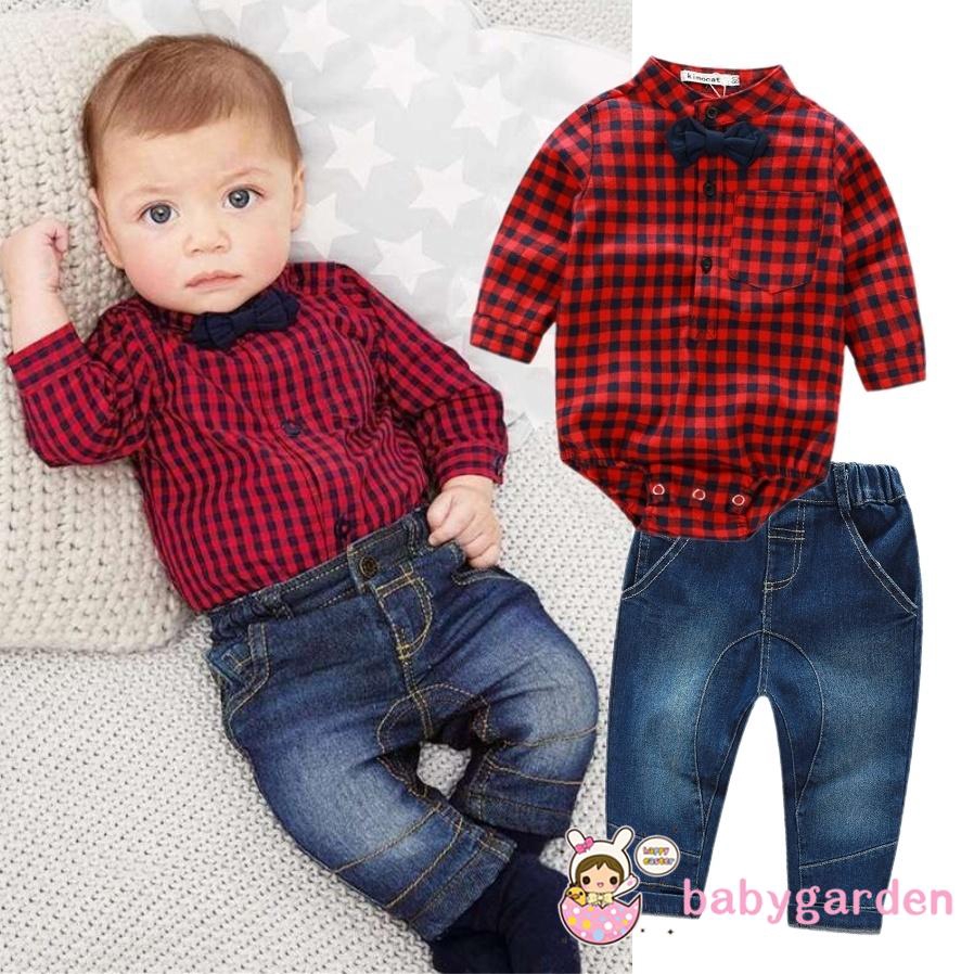 Set Áo Thun Ngắn Tay Cổ Tròn + Quần Jeans Dài Thời Trang Cho Bé Trai