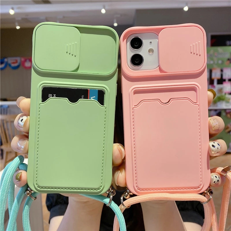 Ốp Điện Thoại Mềm Kiểu Ví Đựng Thẻ Có Dây Đeo Chéo Cho iphone 14 13 Pro Max 12 11 MiNi 7 8 plus SE X XR XS