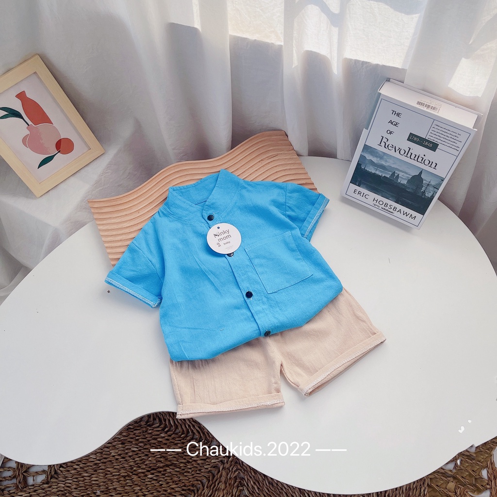 [SALE] Set Bộ Bé Trai Vải Thô Mềm Mát Cổ Tàu Túi Ngực, Bộ Quần Áo Cho Bé Mặc Đi Học, Đi Chơi CK27
