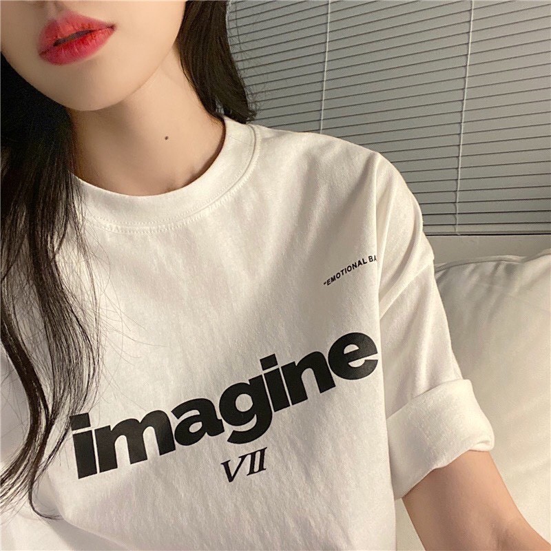 Áo thun nam nữ tay lỡ cổ tròn Imagine vải Cotton co giãn, dày dặn, form rộng - Sammy Shop 96