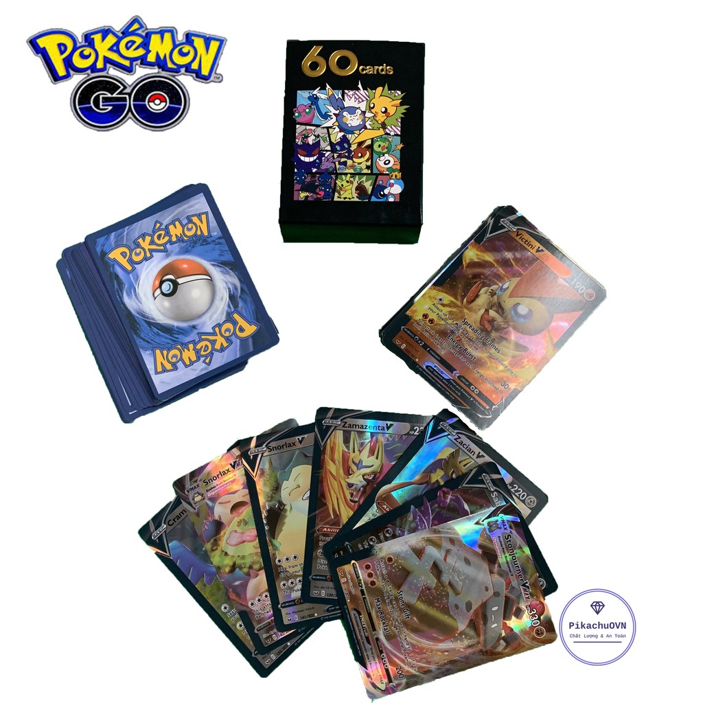 Bộ Thẻ Bài Chơi Pokemon 60 Thẻ (49V + 11Vmax ) Chơi Đối Kháng New Đẹp