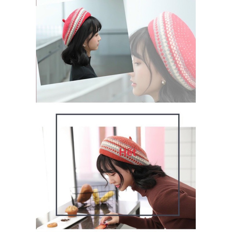 Nón Beret Len Kẻ Sọc Vuông Thời Trang Thu Đông | BigBuy360 - bigbuy360.vn