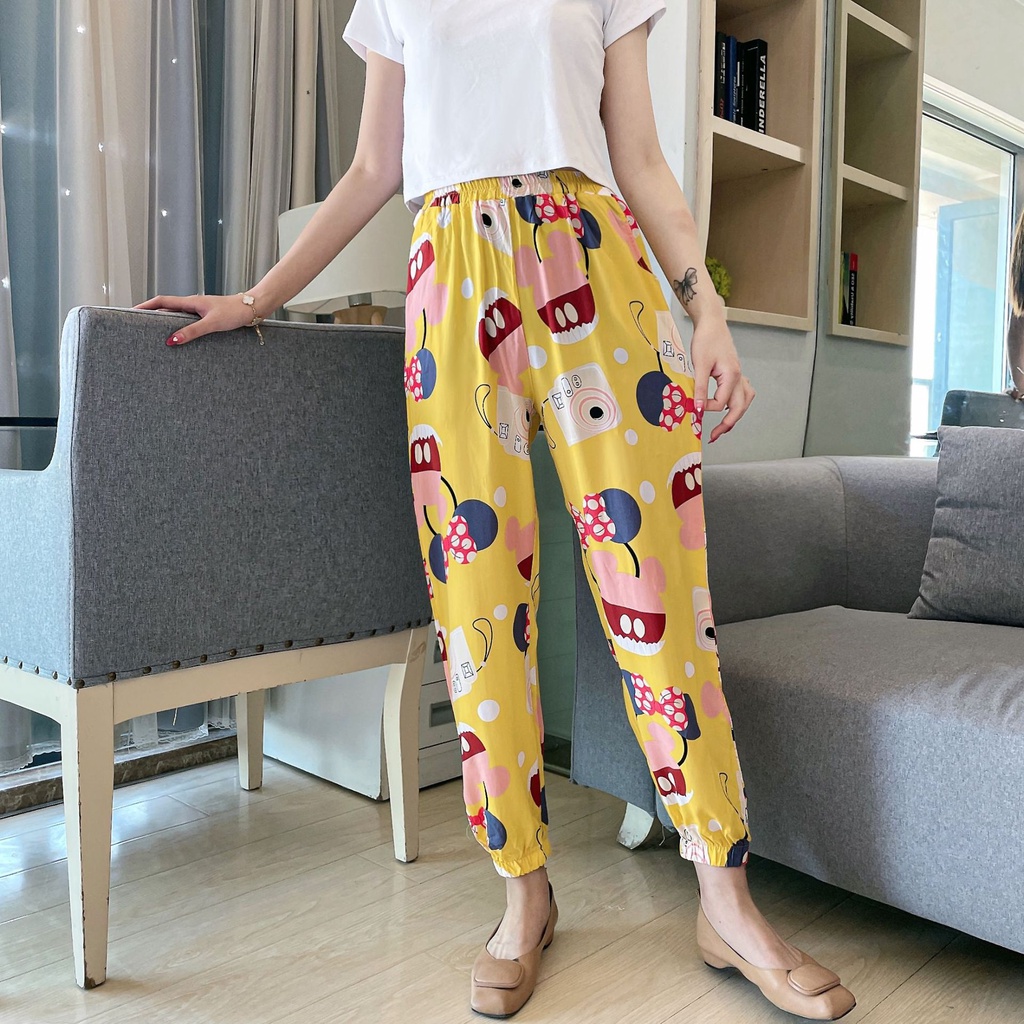 Quần Jogger Cotton dáng rộng chống muỗi in họa tiết thời trang đi biển cho nữ