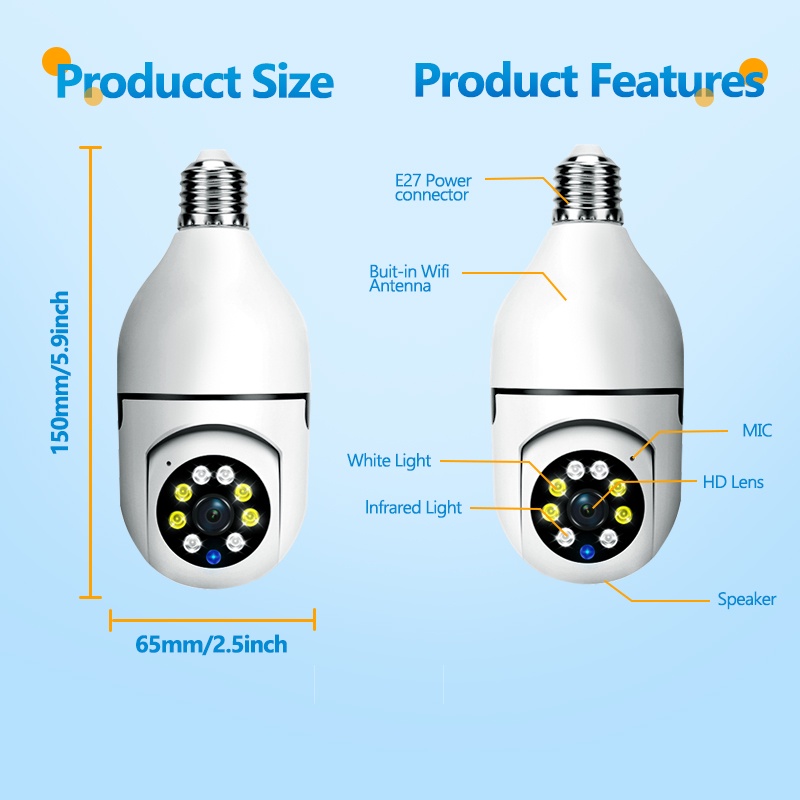 Camera An Ninh E27 cctv IP 1080HD 3MP 5G wifi ptz cctv Không Dây Xoay 360 Độ Hình Bóng Đèn