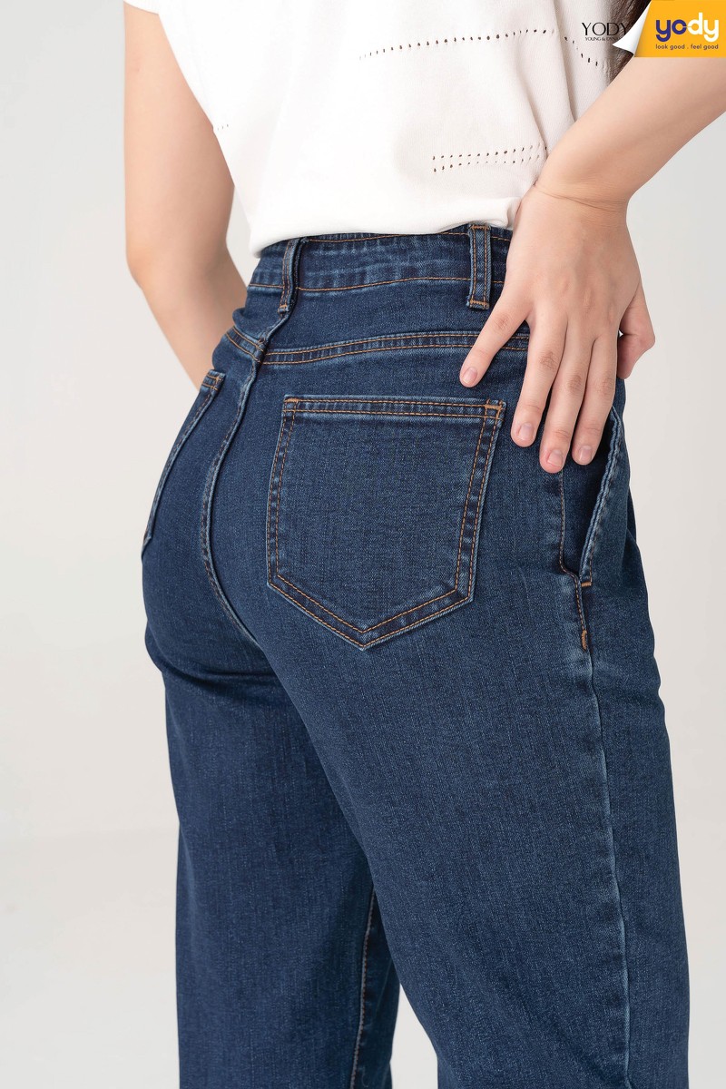 Quần Jean baggy nữ YODY cạp cao ống lửng chất bò co giãn tốt QJN3076