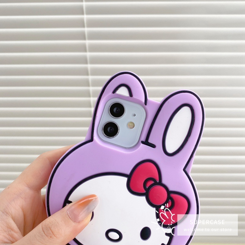 Ốp Điện Thoại Silicone Mềm Họa Tiết Tai Thỏ Hello Kitty Cho iPhone 13 12 11 Pro Max XR XS Max X