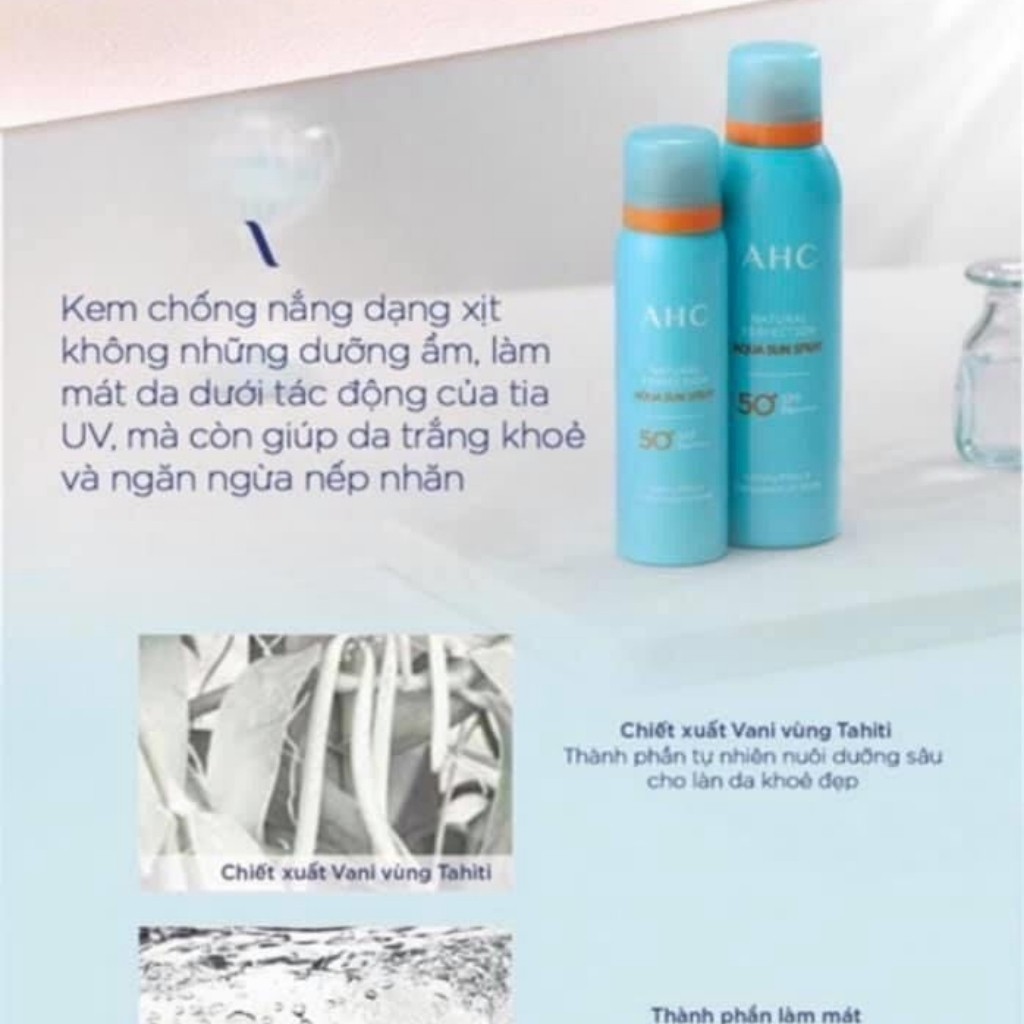 [ Hoàn Xu Xtra] Xịt chống nắng AHC Natural Perfection Aqua Sun Spray - 80ml-cấp ẩm giúp da căng bóng