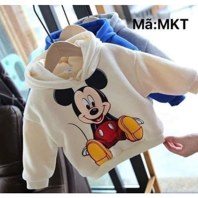 Áo khoác nỉ lót lông dáng hoodie cho bé trai bé gái 8-18kg cực ấm thu đông