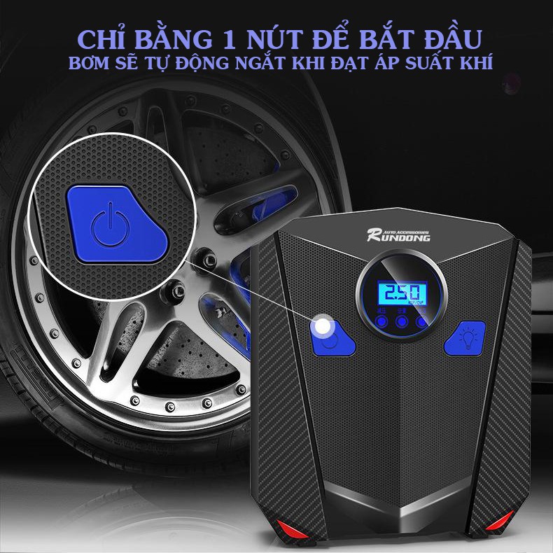 Máy Bơm Lốp ,Máy Bơm Xe Hơi RunDong Mini 12v Tự Động Ngắt Khi Đủ Áp Lực