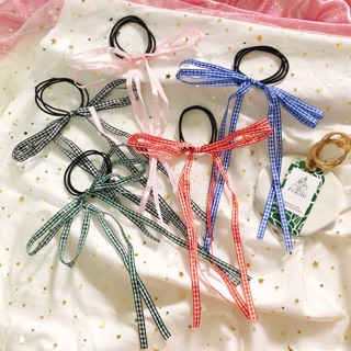 CỘT TÓC NƠ CARO 2 SỢI DÀI ẢNH THẬT