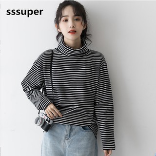 Áo thun nữ tay dài sọc ngang phong cách Hàn Quốc