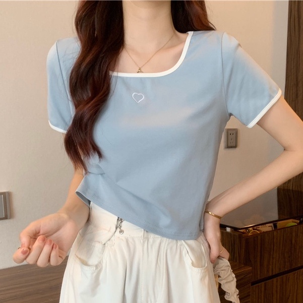 Áo Thun Ngắn Tay Thêu Họa Tiết Trái Tim Thời Trang Dành Cho Nữ