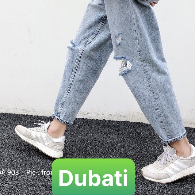 Quần Jean Nam Rách Gối Xanh Trơn, Quần Baggy Jeans Nam Unisex- DB 46- DUBATI FASHION