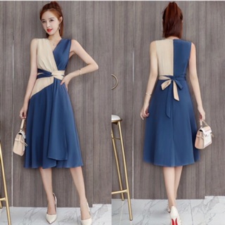 Đầm voan nữ phối màu đối xứng bao xinh size S M L XL