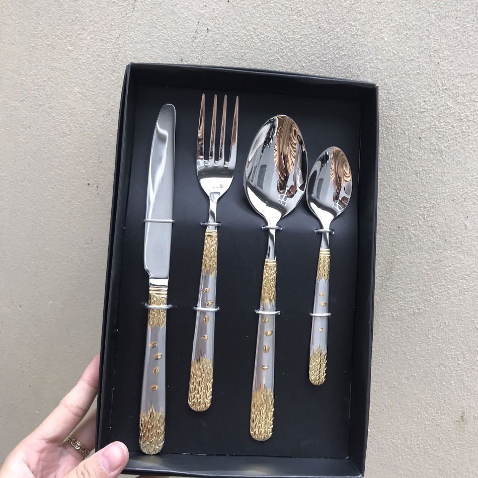 Bộ 4 set Dao Dĩa Thìa ăn bít tết inox Cutlery Set