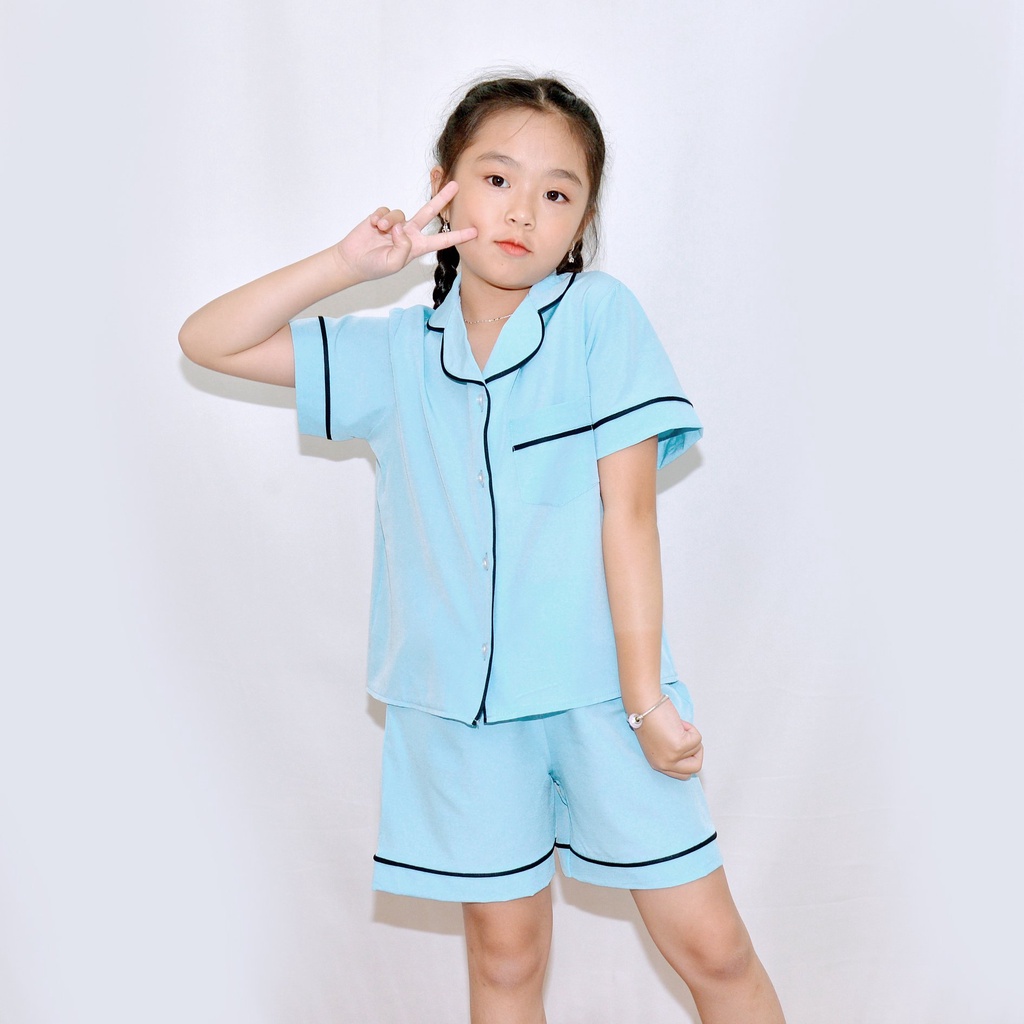 Bộ đồ ngủ pijama bé gáÍ MÀU XANH NGỌC - Vải lụa mềm mại, màu sắc tươi mới, mang lại cho bé cảm giác cực kỳ dễ chịu