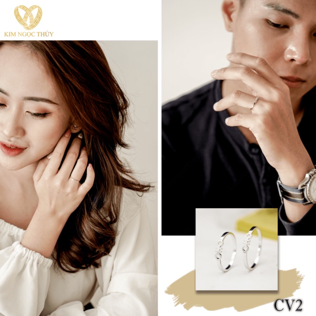 Nhẫn Cặp CV2 10k Màu Trắng Thiết Kế Độc Đáo Mẫu Mới