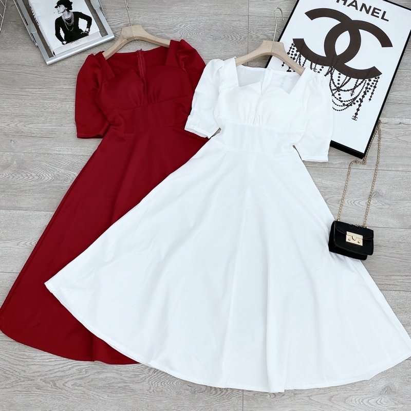 [ 𝐅𝐑𝐄𝐄 𝐒𝐇𝐈𝐏 ]  ĐẦM TRẮNG DỰ TIỆC SANG TRỌNG HÀNG THIẾT KẾ CHẤT CHÉO THÁI  DÁNG XOÈ CÚP NGỰC KHOÁ SAU Ạ