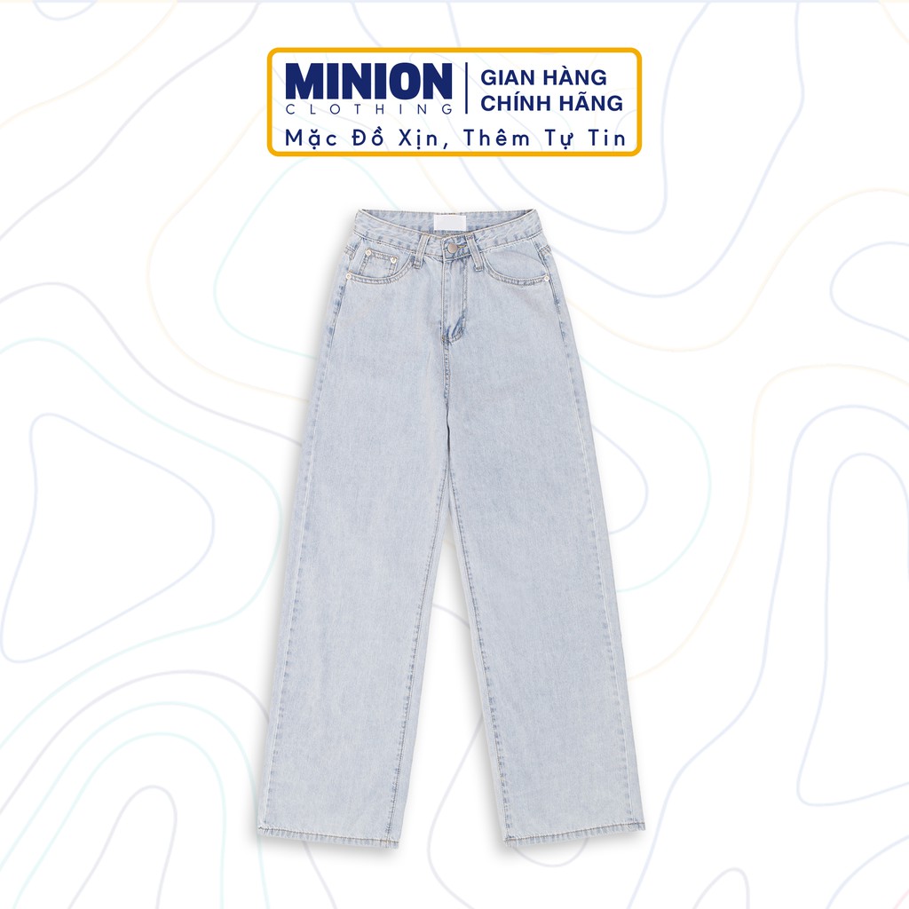 Quần jeans suông MINIONCLOTHING21 lưng cạp cao Unisex nam nữ chất jean cao cấp dày dặn đứng dáng Streetwear Q8810