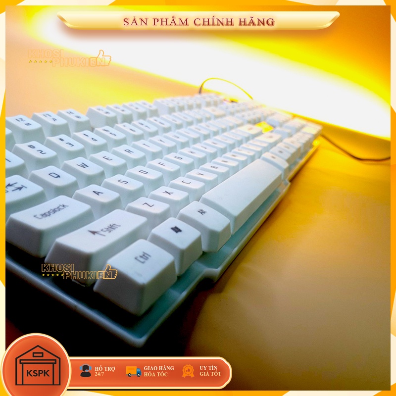 BÀN PHÍM MÁY TÍNH giả cơ màu trắng có led có dây KSPK Divipard