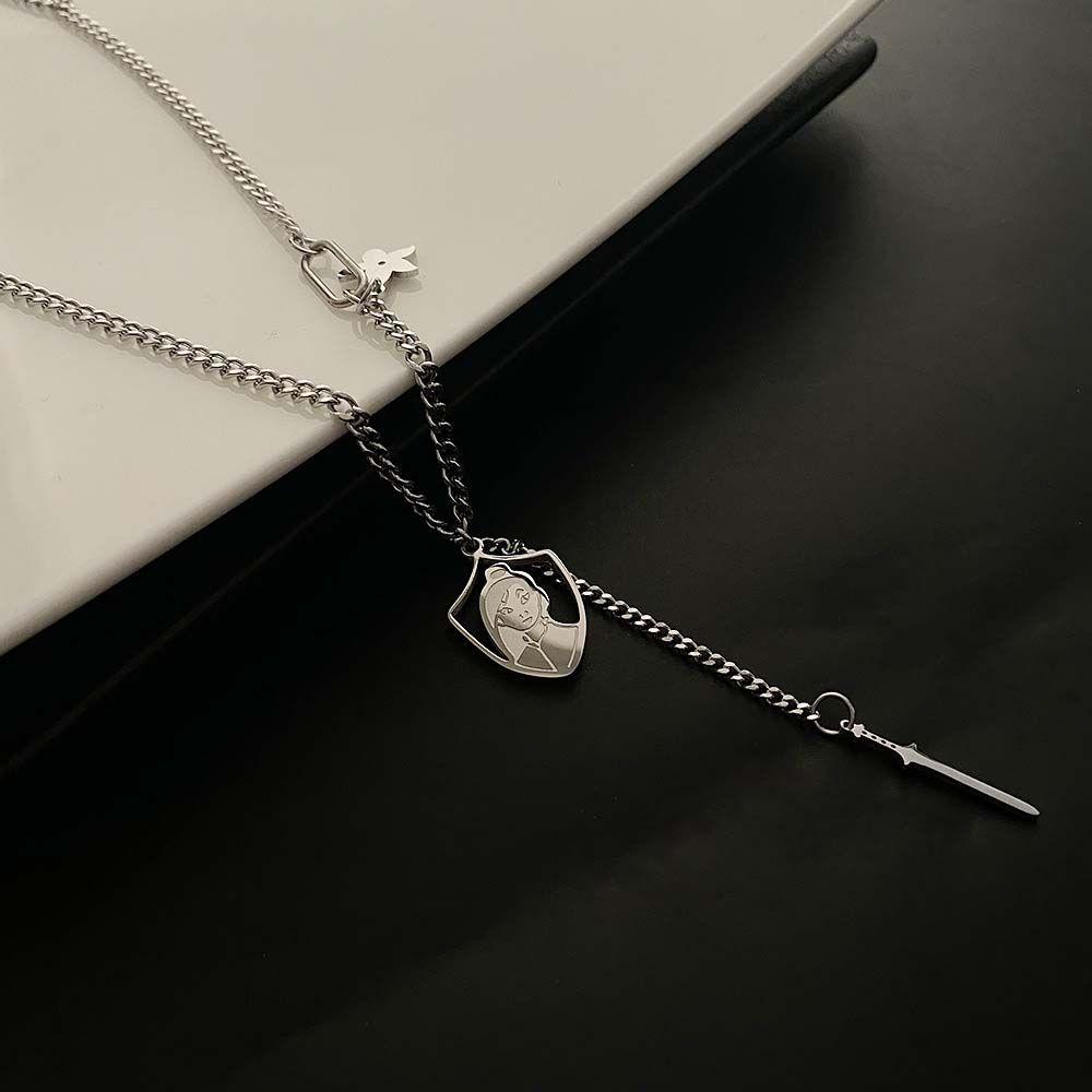 AROMA Vòng cổ Bằng Thép Titan Mặt Hình Ngôi Sao Chân Dung Phong Cách Hàn Quốc Retro