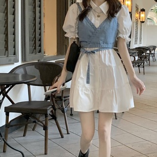 [Order] Set váy kèm yếm denim ulzzang