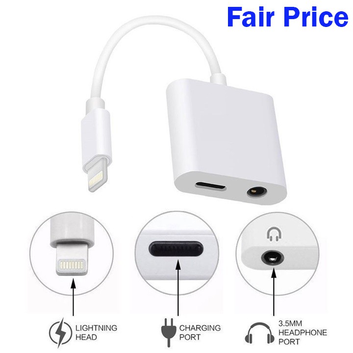 Jack chuyển đổi iphone sang jack 3.5mm và lighting - vừa sạc vừa sử dụng tai nghe -- Bảo hành 1 đổi 1