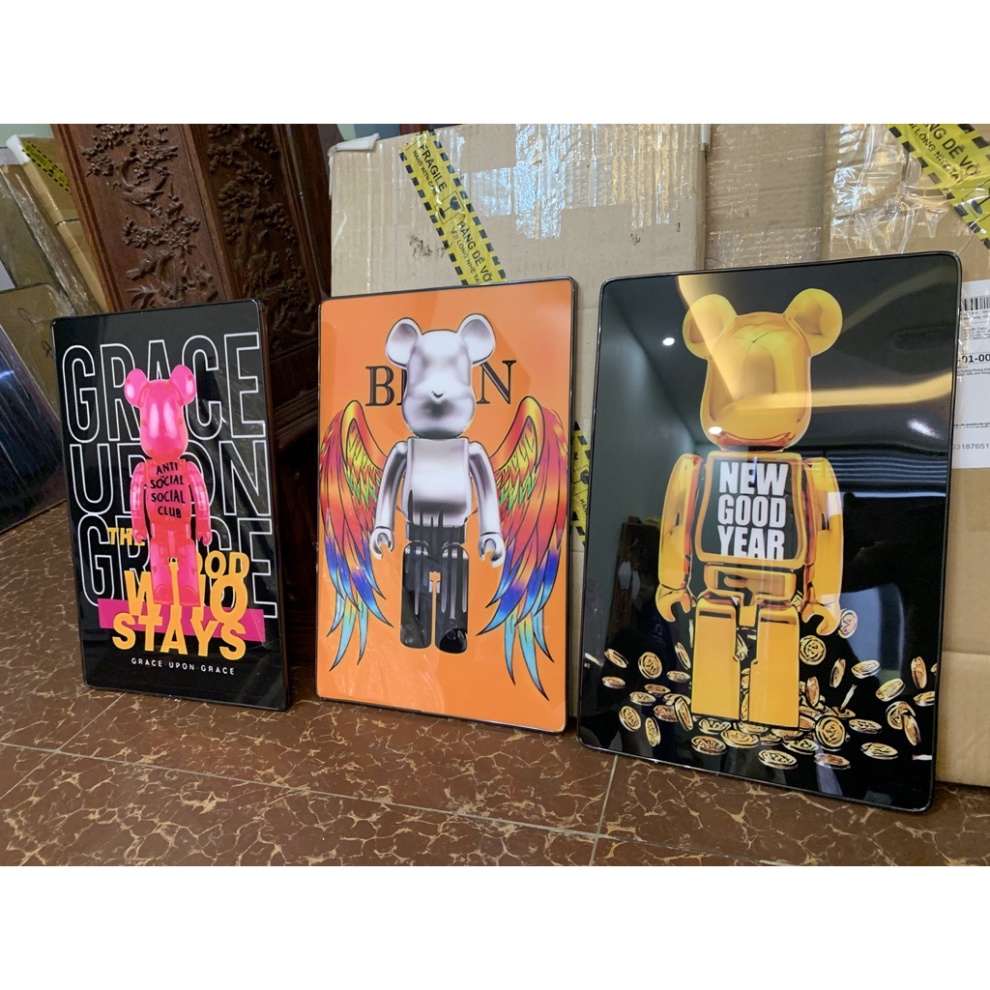 Tranh Treo Tường Gấu Bearbrick May Mắn Trang Trí Phòng Khách/ Phòng Ngủ/ Game Gaming làm quà tặng