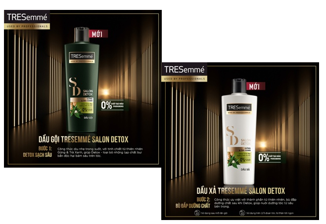 Combo Dầu Gội, Dầu Xả TRESEMME Salon Detox Cho tóc chắc khỏe & sạch sâu cùng Gừng và Trà Xanh Detox 640g, 620g