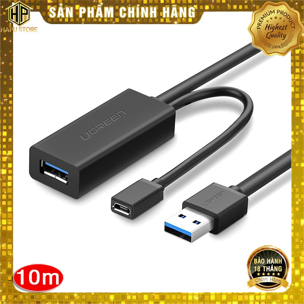 Cáp nối dài USB 10m Ugreen 20827 chuẩn USB 3.0 hỗ trợ nguồn phụ cao cấp - Hapustore