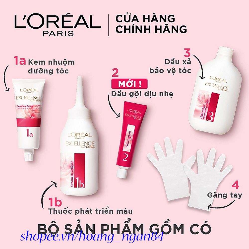 Thuốc Nhuộm Tóc Loreal Số 6.30 Nâu Ánh Vàng Excellence Cream 172ml Dưỡng Tóc Phủ Bạc Chính Hãng.