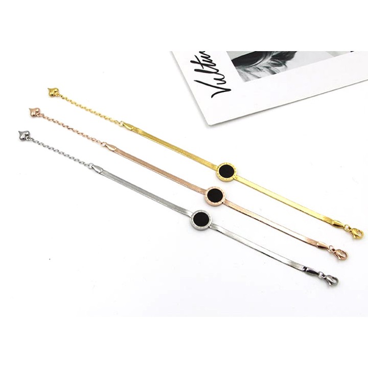 Combo dây chuyền và lắc tay titan kiểu mì dẹp mặt tròn la mã siêu đẹp, bền màu - Đem lại sang trọng, quyến rũ, quý phái