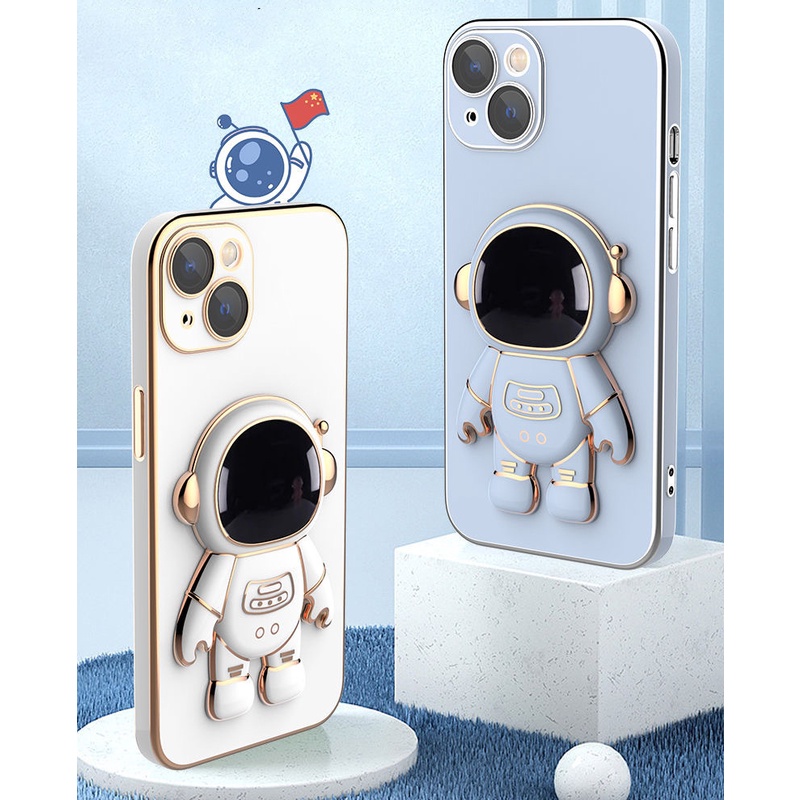 Ốp Điện Thoại Silicon Dẻo Họa Tiết Phi Hành Gia Dễ Thương Kèm Giá Đỡ Đứng Cho iPhone 13 Pro Max 13 Mini