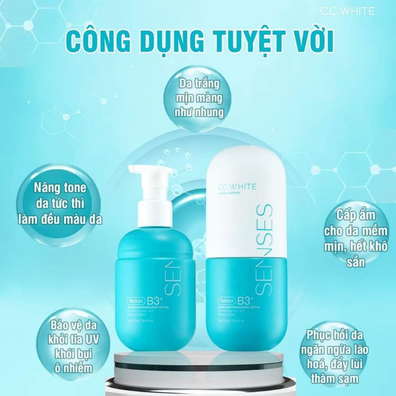 Sỉ Cấy trắng Body Senses CC WHITE Dưỡng Body trắng thật, Không lộ kem, Không Bết dính, Kháng nước tặ
