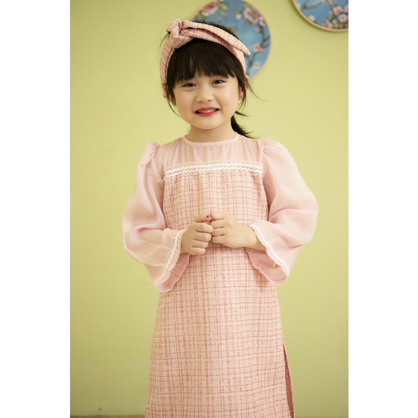 Áo Dài Trẻ Em Bé Gái Sẵn 2 Màu Đỏ - Hồng Cho Bé Từ 8kg đến 29kg Dạ Twiss MON