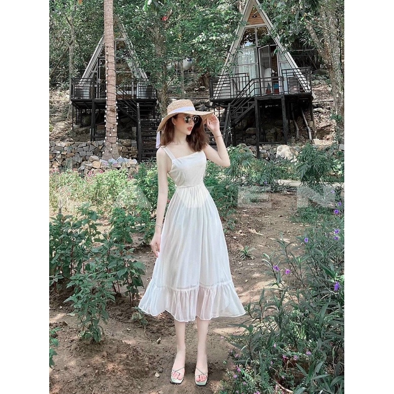 Đầm maxi đi biển hở lưng 2 dây cột nơ dáng xòe ChemMix siêu xinh cho nàng đi biển, dạo phố