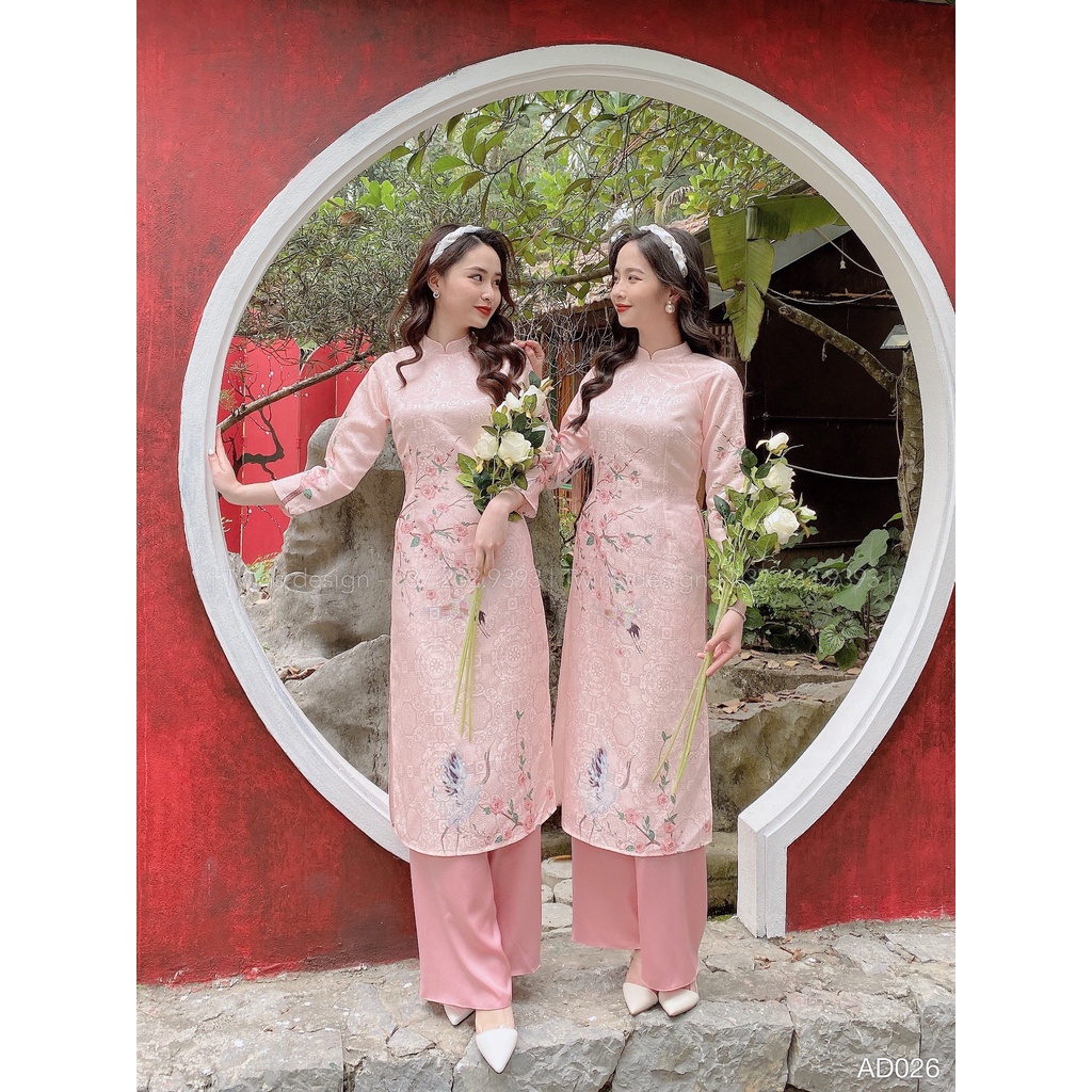 Áo dài dáng ôm KÈM QUẦN, áo dài cách tân TWINS STORE in hoa, chất gấm cao cấp - AD026