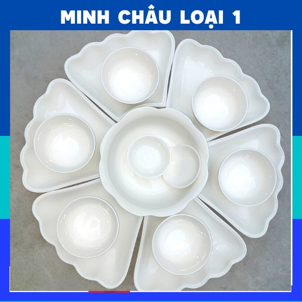 Bộ Bát Đĩa Hoa Mặt Trời giá rẻ cao cấp trắng trơn, sét chén dĩa thờ cúng gia tiên Minh châu