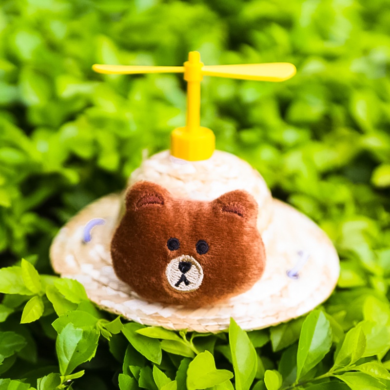 Nón rơm gấu bông chong chóng cho chó mèo