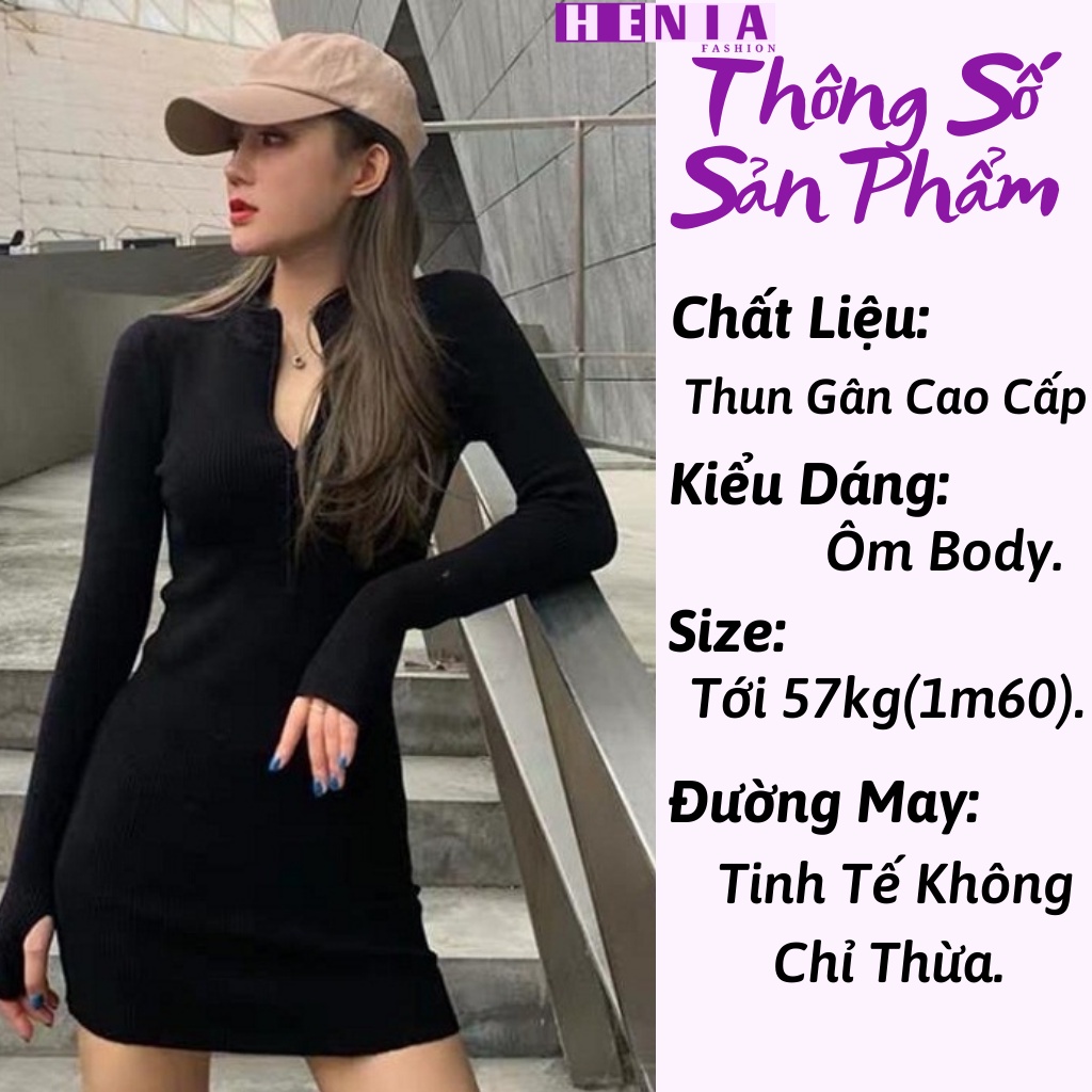 Váy Đầm Nữ Body Tay Dài Phối Khóa Kéo Trước Ngực Sexy Quyến Rũ Cực Xinh Henia. | BigBuy360 - bigbuy360.vn