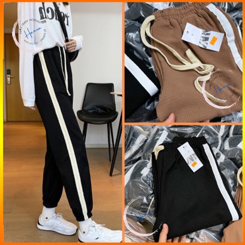 Quần Jogger Thể Thao Nữ Viền Sọc Lưng Cao Chất COTTON Dày Dặn Siêu Ấm 2 Màu Đen, Nâu
