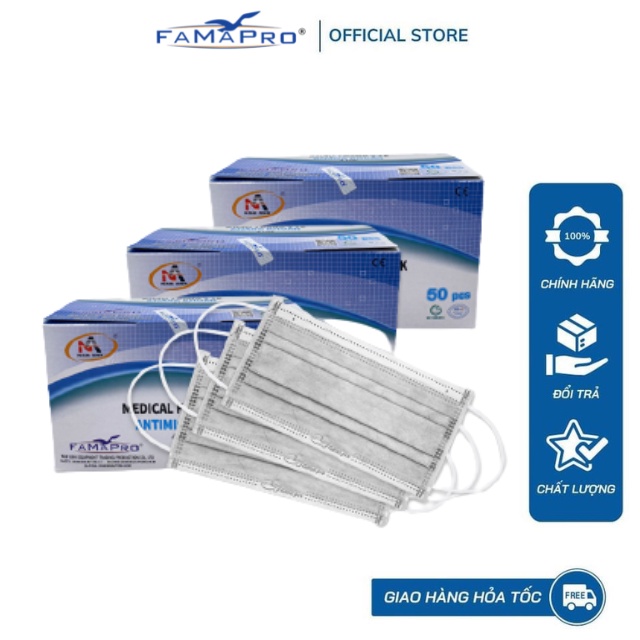 [COMBO 3 hộp] Khẩu trang y tế 4 lớp kháng khuẩn Famapro Cô Gái hộp 50 cái