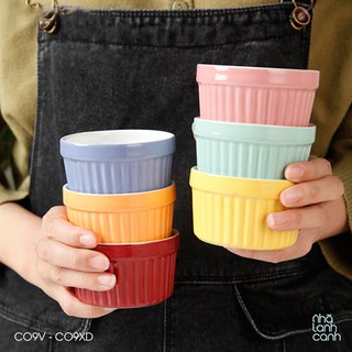 Khuôn bánh flan 🍃 Chén nướng bằng sứ an toàn làm pudding caramen nhiều màu 9cm
