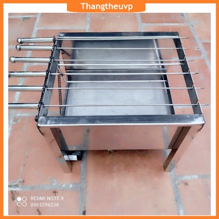 Máy nướng thịt chả bếp nướng than hoa lò quay gà vịt mini mô tơ tự động - Tặng 5 xiên đơn 1 xiên 3 inox