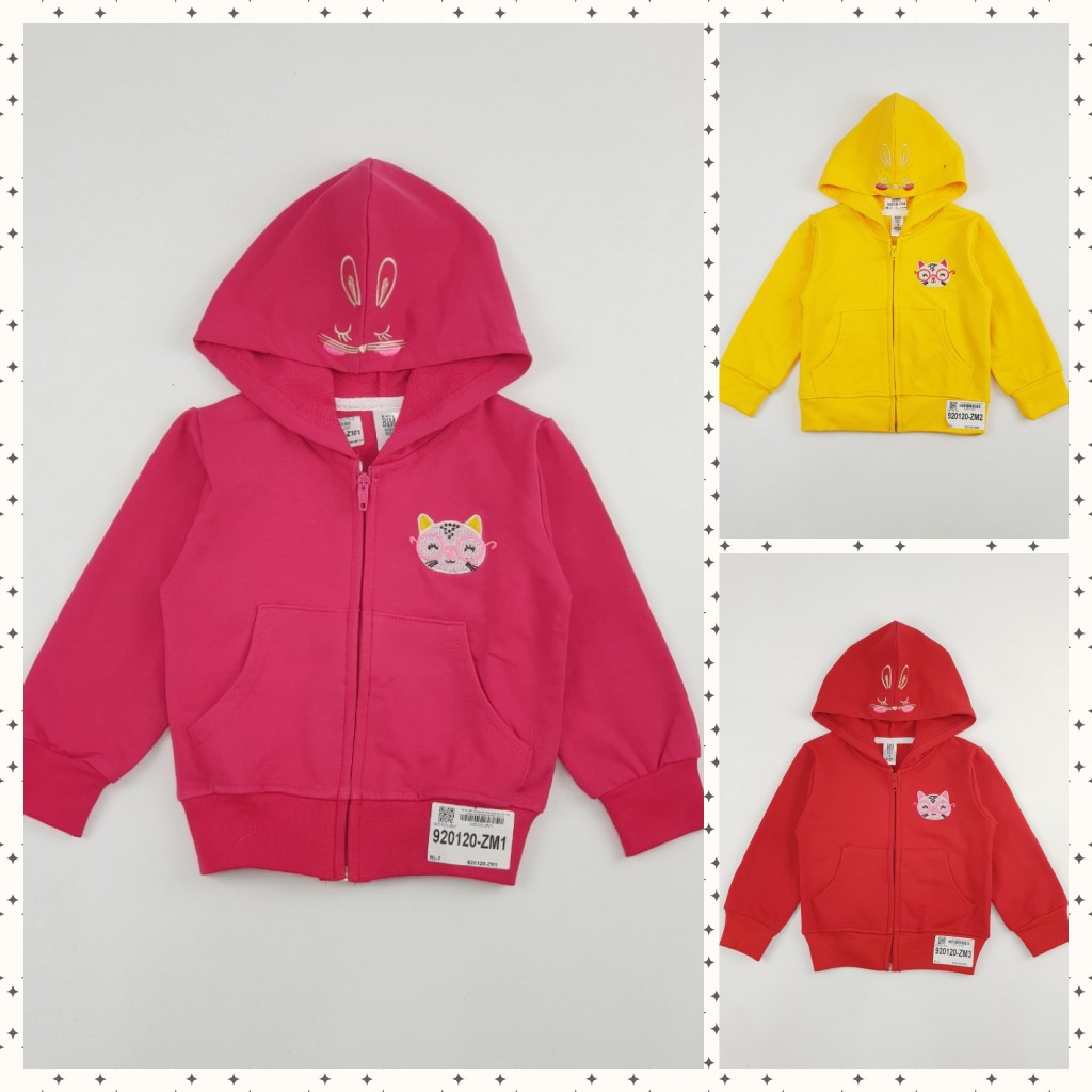 920120-ZM1- Áo khoác nỉ da cá, bé gái, dài tay, thêu mèo,hồng,size bé 1t-7t,(combo 7 sản phẩm từ nhỏ đến lớn)