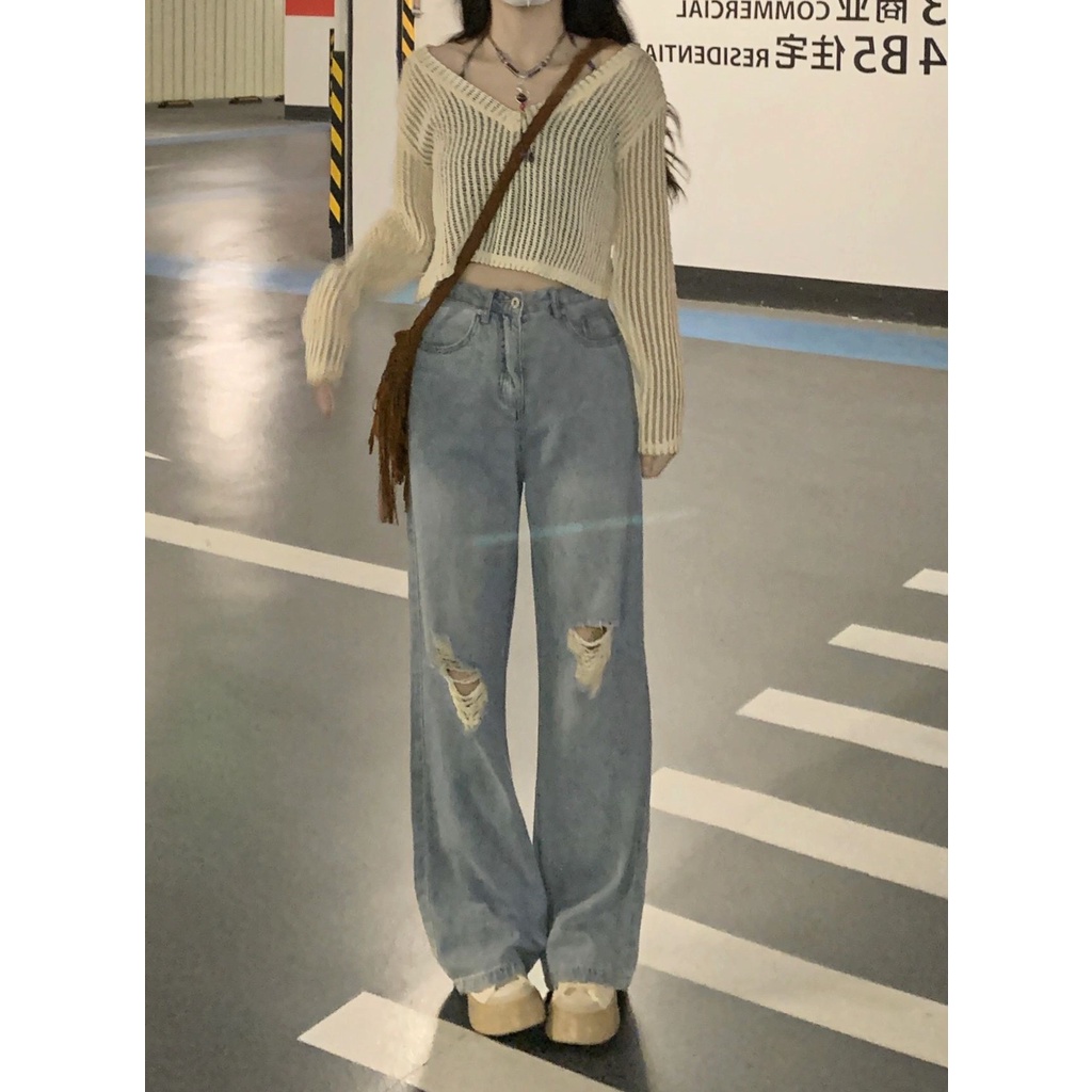 Quần jeans Dài Ống Rộng Thời Trang Hàn Quốc Cho Nữ