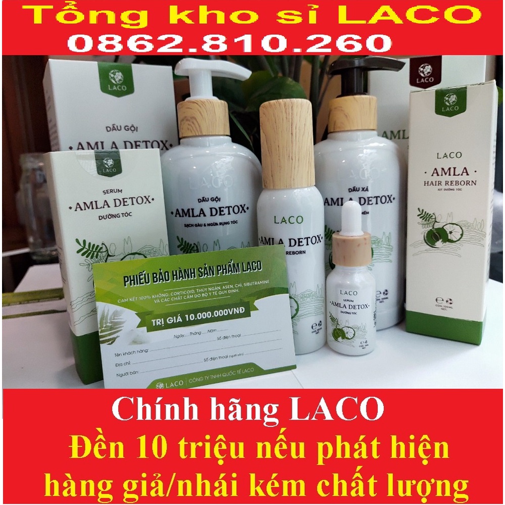 Bộ dầu Gội đầu + Xả Laco Organic Amla detox kèm xịt dưỡng tóc serum ngăn rụng tóc và kích thích mọc tóc