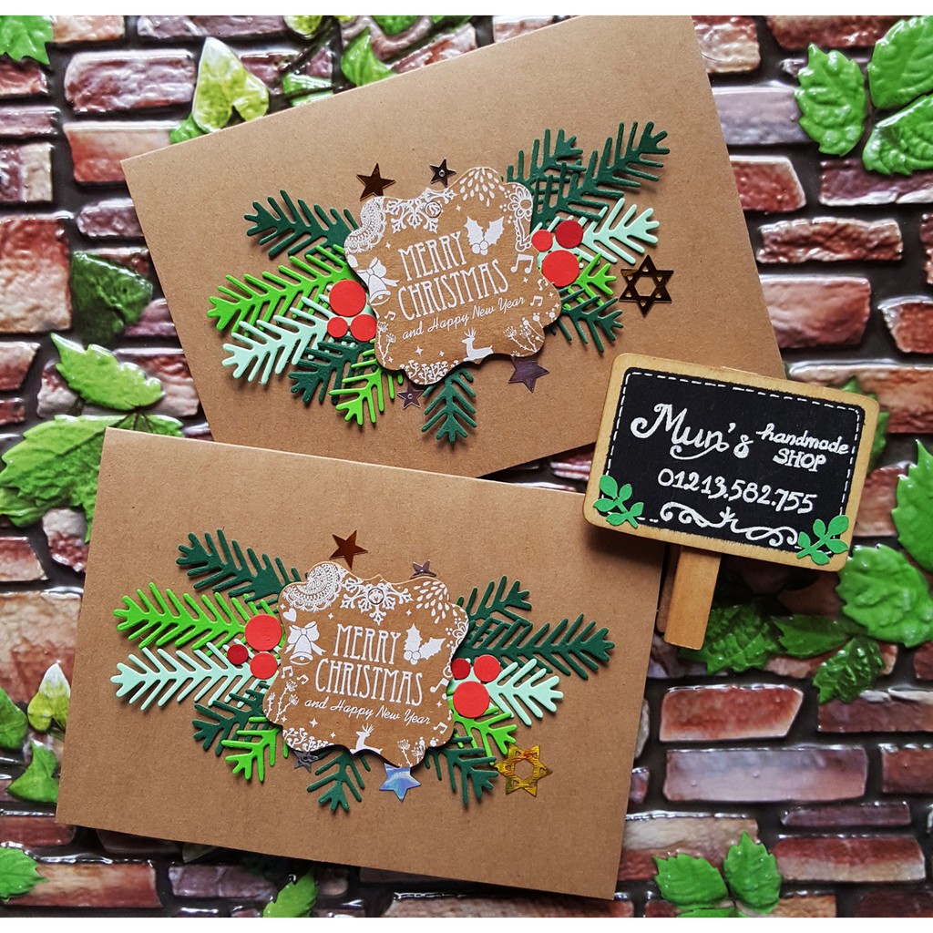 Thiệp Merry Christmas giấy Kraft - Thiệp Noel, Giáng Sinh handmade