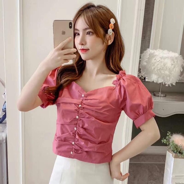 Áo thô cúc ngọc mặc 2 kiểu - quảng châu