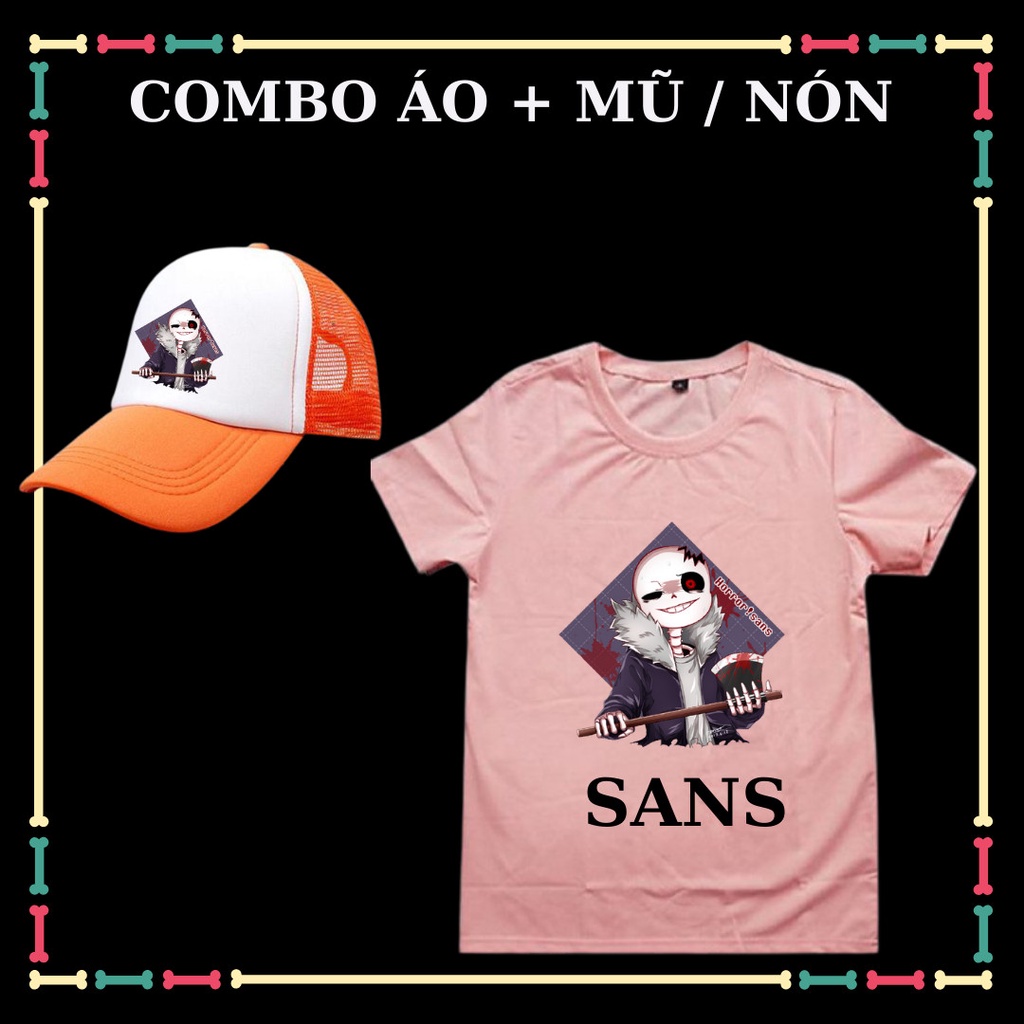 COMBO ÁO + NÓN IN HÌNH SANS- BIỆT ĐỘI GANGSTER CHO BÉ TRAI, BÉ GÁI